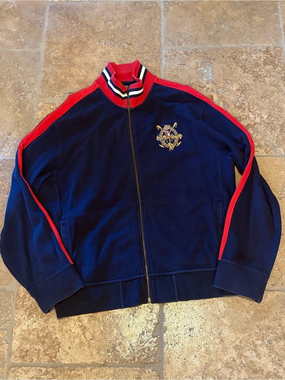 Vintage Polo By Ralph Lauren Men Red Navy Embroidered Crest Logo Track Jacket-XL